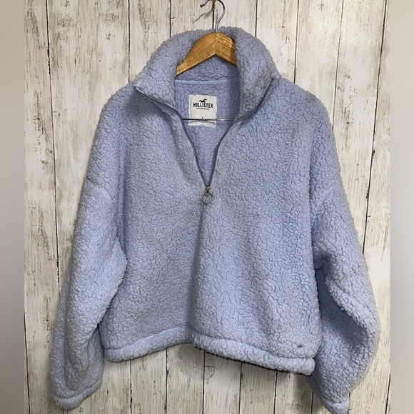 Hollister Baby Blue Cropped Half Zip Pullover Fleece Sweater - Picture 1 of 3
